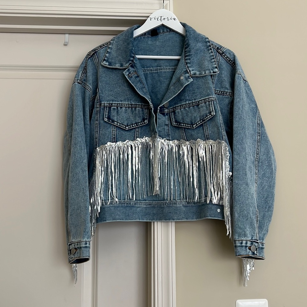 Shein denim crop sequin jacket